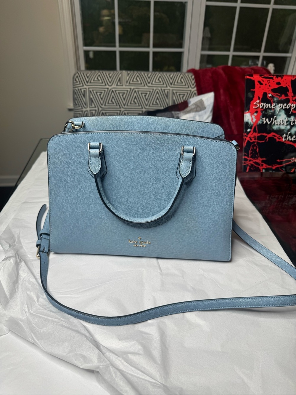 Kate Spade Powder Blue Addie Leather Satchel with Crossbody Strap